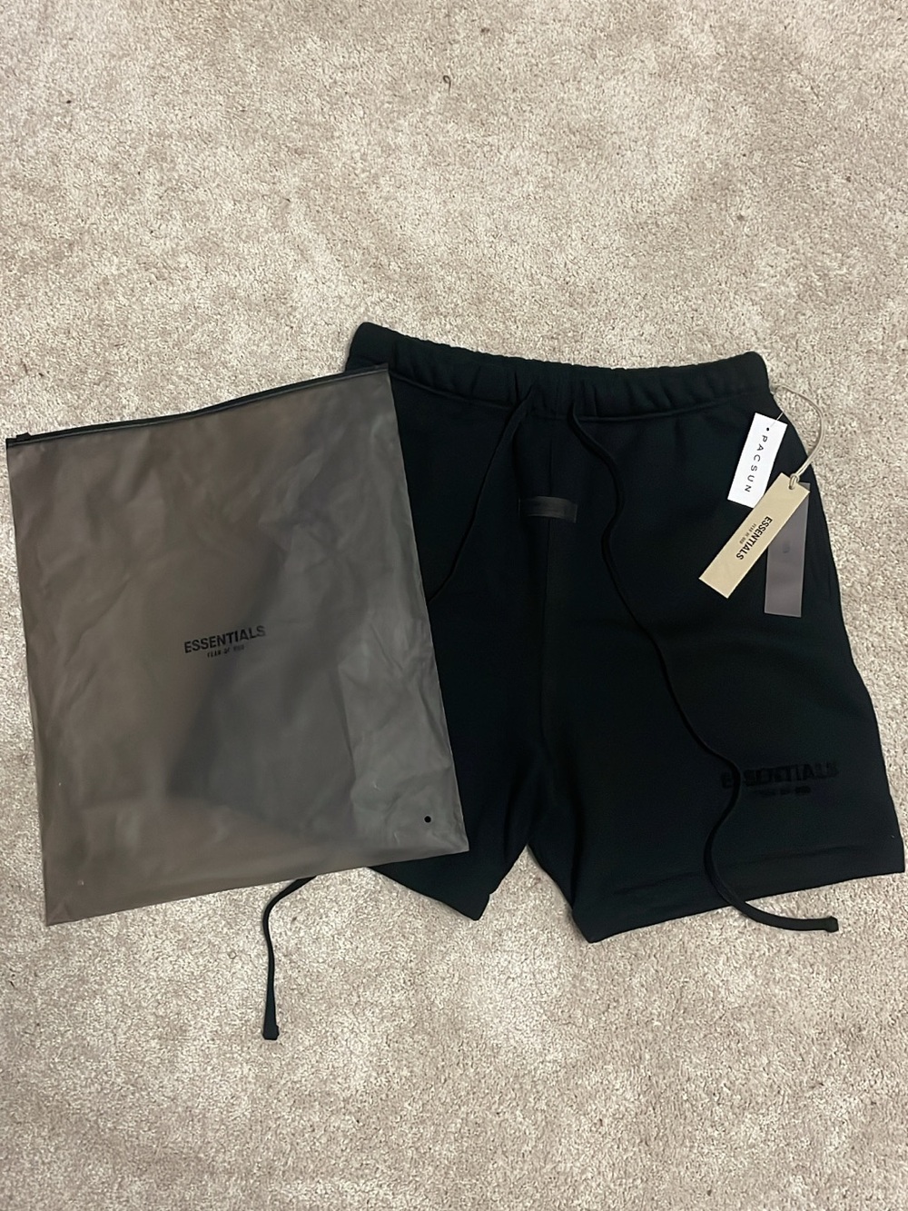 Essentials Men’s Black Athletic Drawstring Shorts with Logo